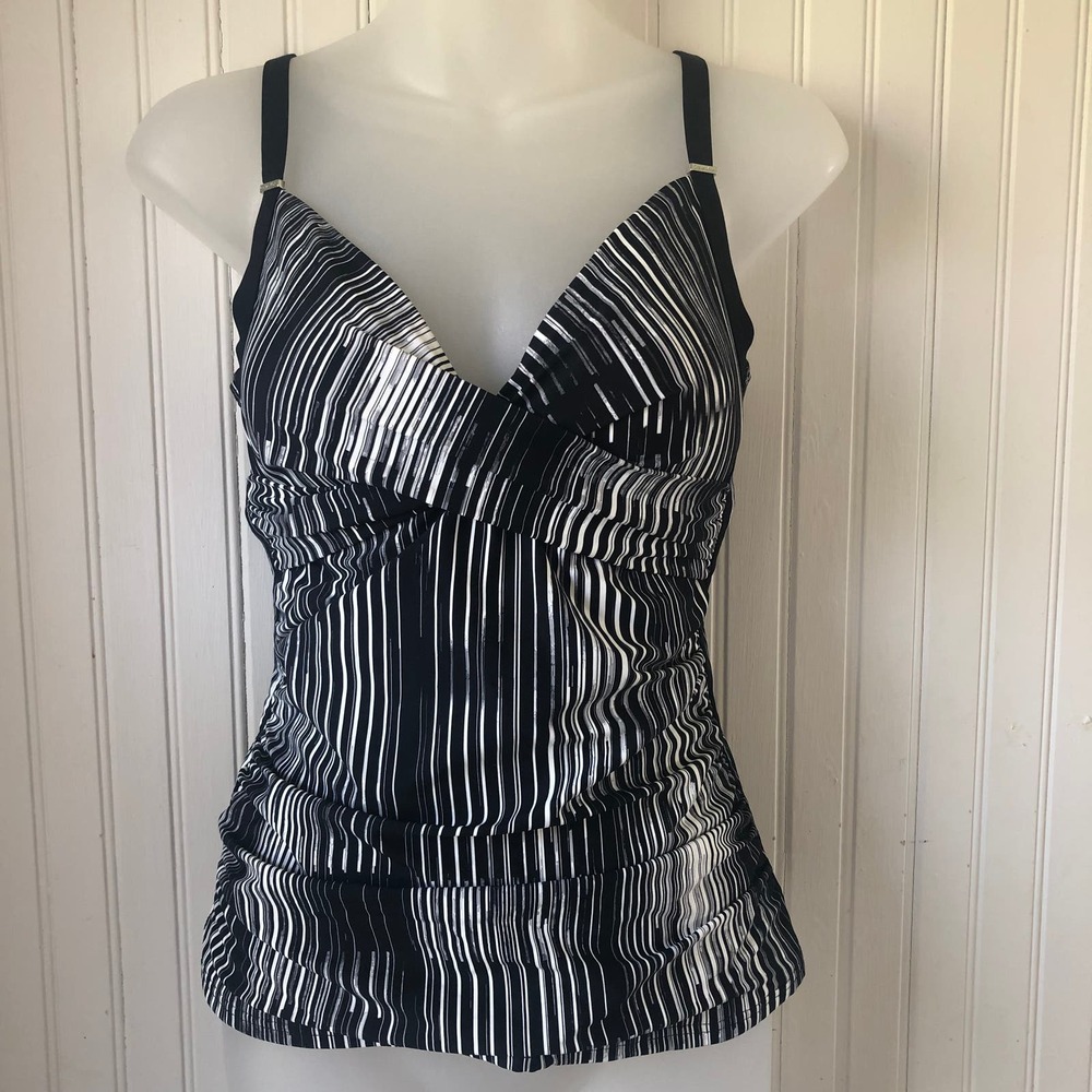 CALVIN KLEIN Retail $78 Black Twist Front Tankini Swim Top Size Small